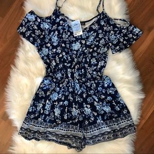 NWT Floral Navy Blue Romper